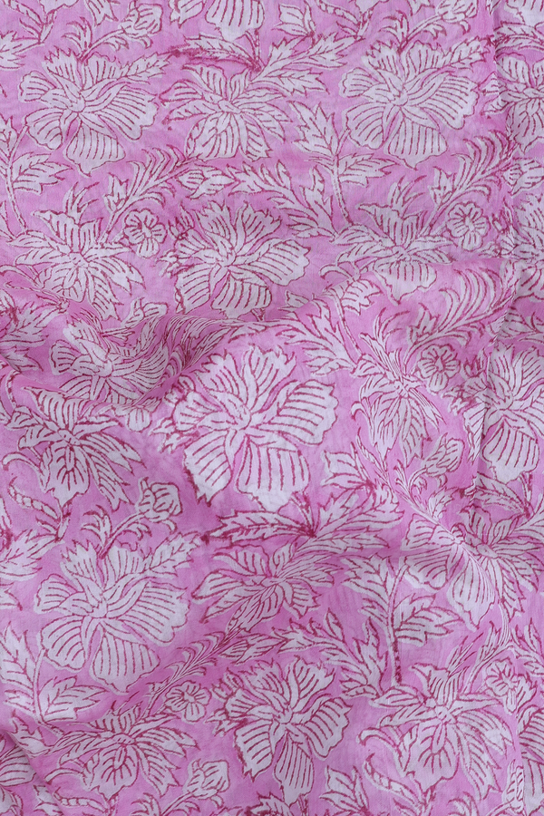 Chanderi Cotton Saree In Pink With Floral Design