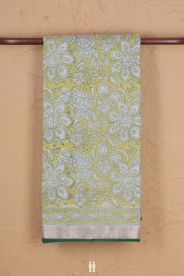 Chanderi Cotton Saree In Light Yellow With Floral Design