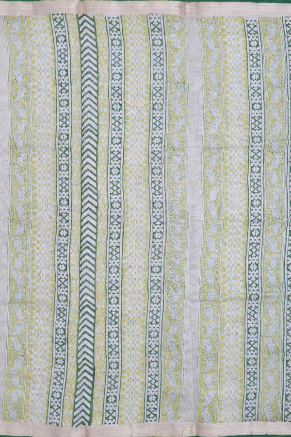 Chanderi Cotton Saree In Light Yellow With Floral Design