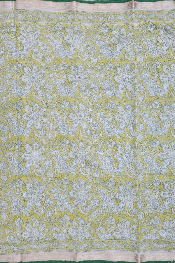 Chanderi Cotton Saree In Light Yellow With Floral Design