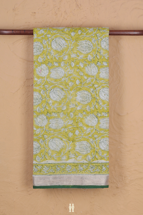 Chanderi Cotton Saree In Yellow With Floral Design