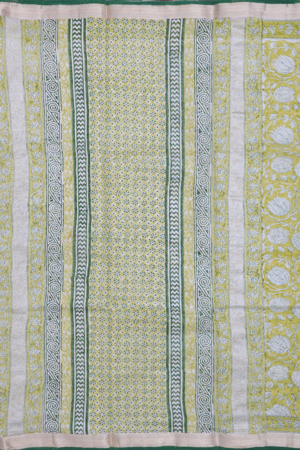 Chanderi Cotton Saree In Yellow With Floral Design