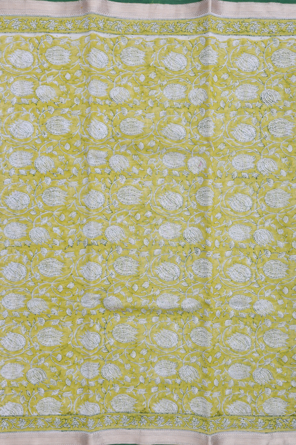 Chanderi Cotton Saree In Yellow With Floral Design