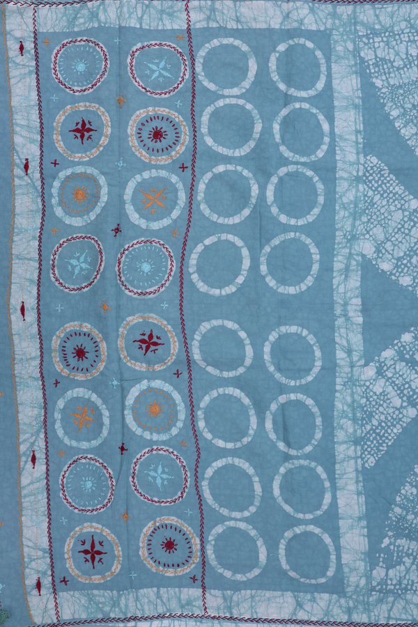 Jaipur Cotton Saree In Aegean Blue With Printed Design