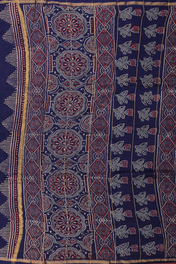 Chanderi Cotton Saree In Navy Blue With Printed Design