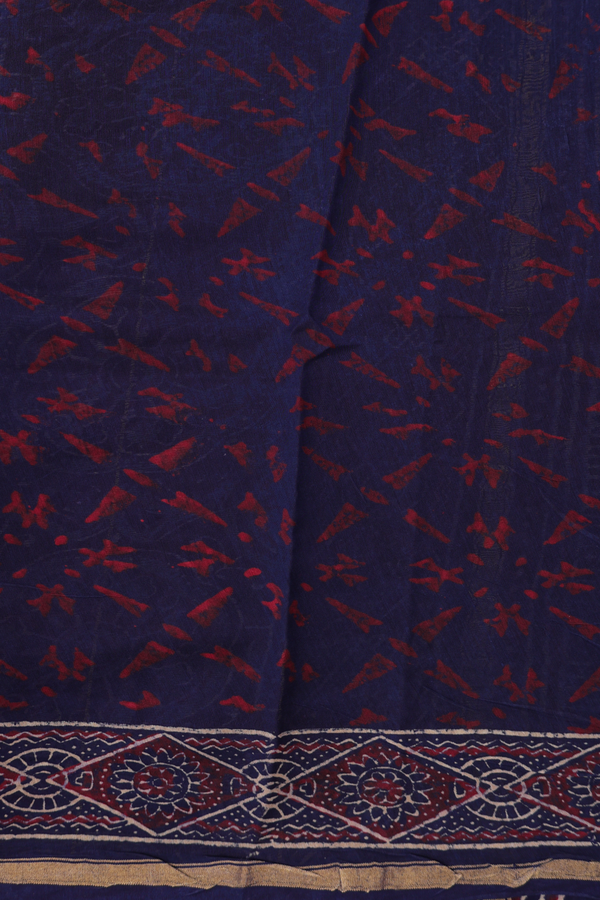 Chanderi Cotton Saree In Navy Blue With Printed Design