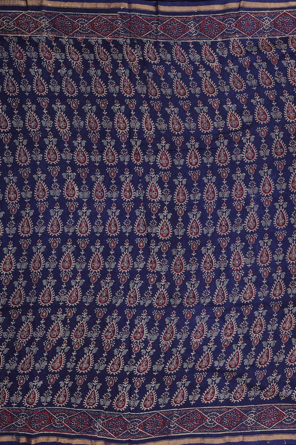 Chanderi Cotton Saree In Navy Blue With Printed Design