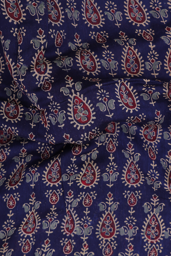 Chanderi Cotton Saree In Navy Blue With Printed Design