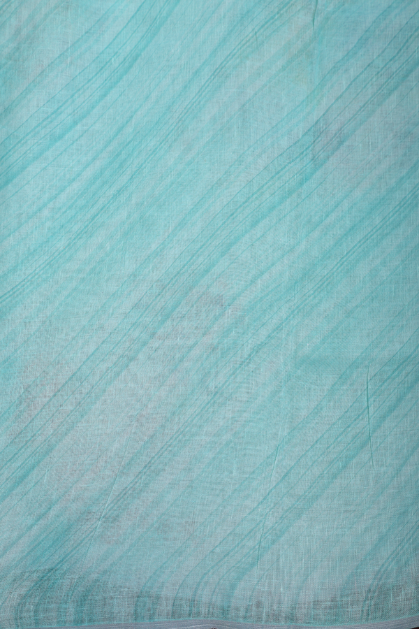 Linen Saree In Mint Green With Floral Design