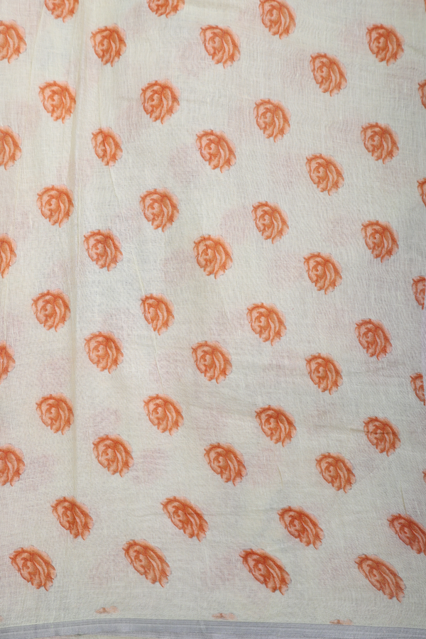 Linen Saree In Pastel Green With Floral Design