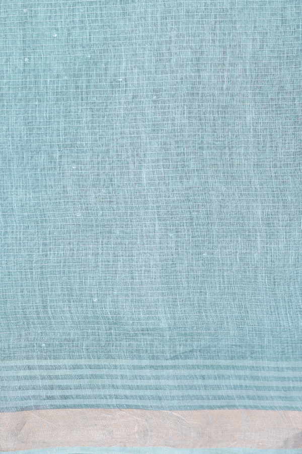 Linen Saree In Beach Blue With Mirror Work Buttis