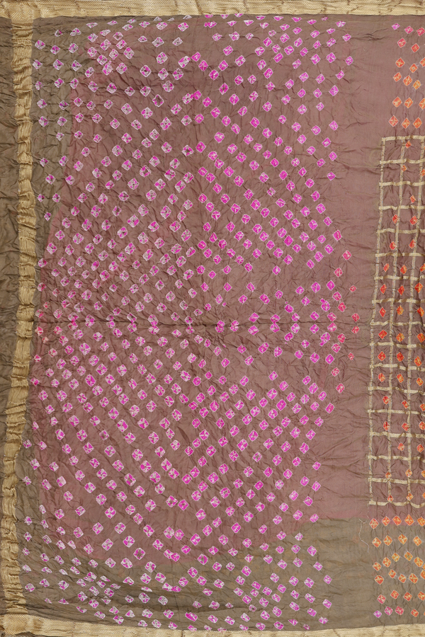 Bandhani Silk Saree In Dusty Brown With Tie And Dye Design