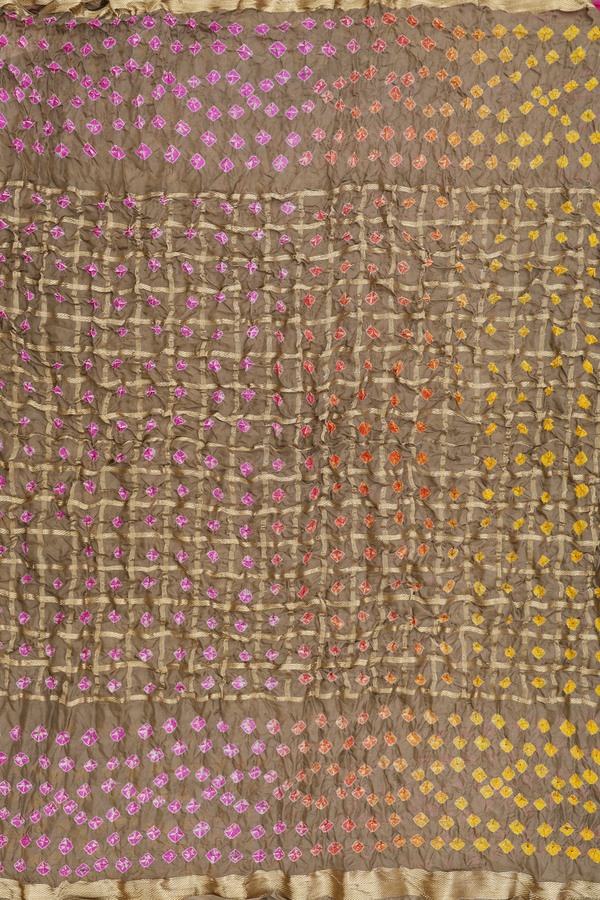 Bandhani Silk Saree In Dusty Brown With Tie And Dye Design