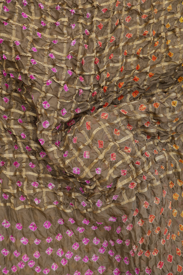 Bandhani Silk Saree In Dusty Brown With Tie And Dye Design