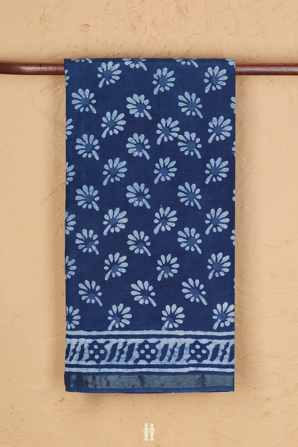 Modal Silk Saree In Cobalt Blue With Floral Buttas