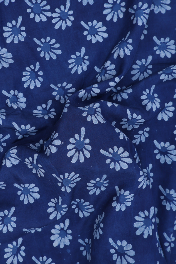 Modal Silk Saree In Cobalt Blue With Floral Buttas
