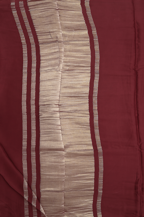 Modal Silk Saree In Plain Berry Red With Zari Pallu