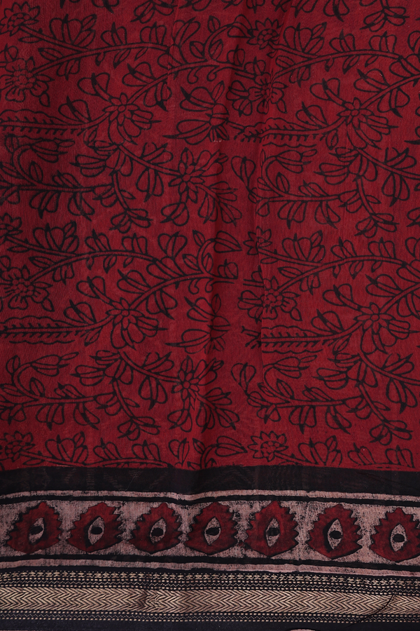 Chanderi Silk Cotton Saree In Red With Floral Design