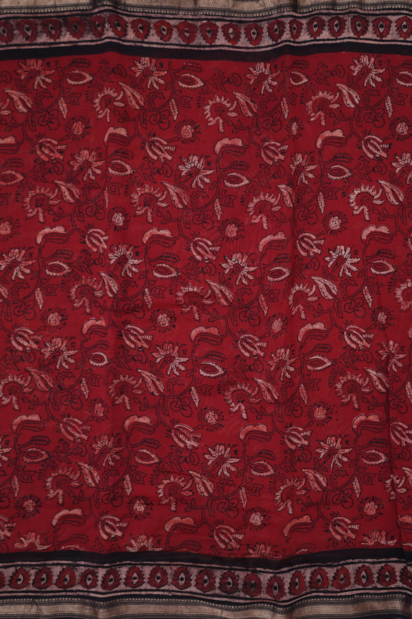 Chanderi Silk Cotton Saree In Red With Floral Design