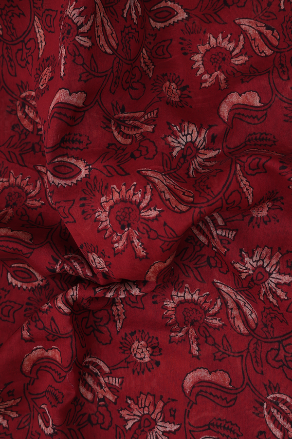 Chanderi Silk Cotton Saree In Red With Floral Design