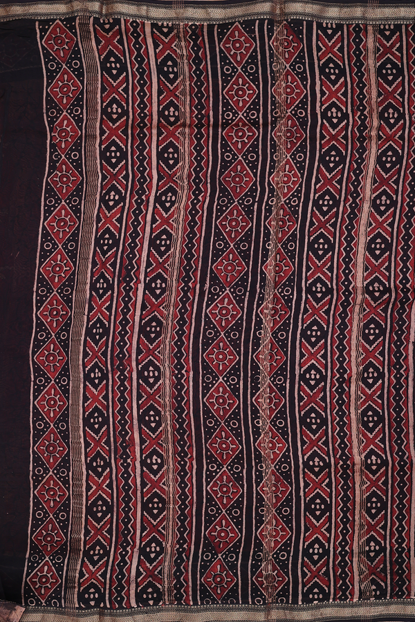 Chanderi Silk Cotton Saree In Rust Red With Floral Design
