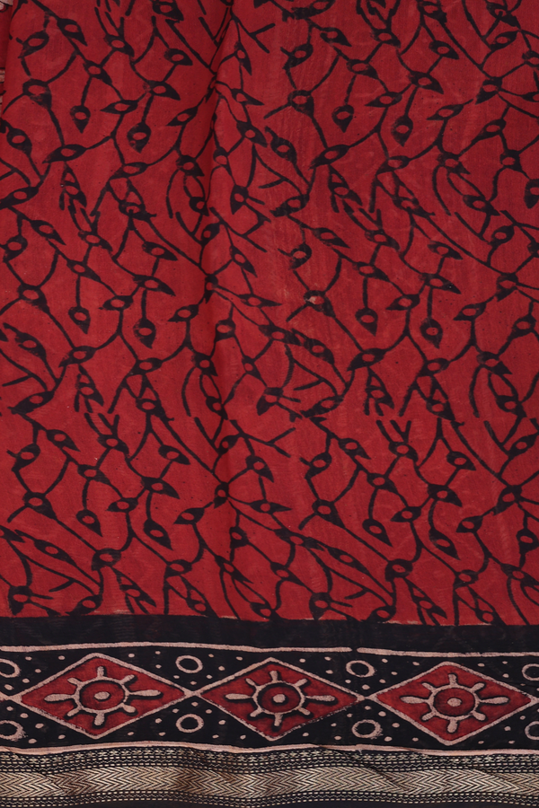 Chanderi Silk Cotton Saree In Rust Red With Floral Design