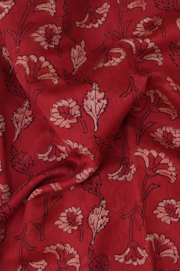 Chanderi Silk Cotton Saree In Rust Red With Floral Design