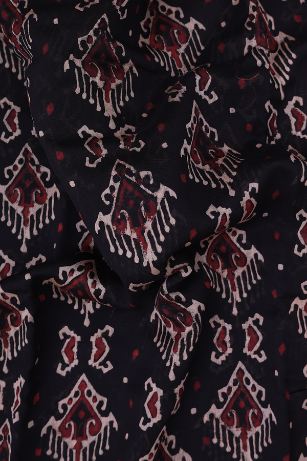 Chanderi Silk Cotton Saree In Black With Printed Design
