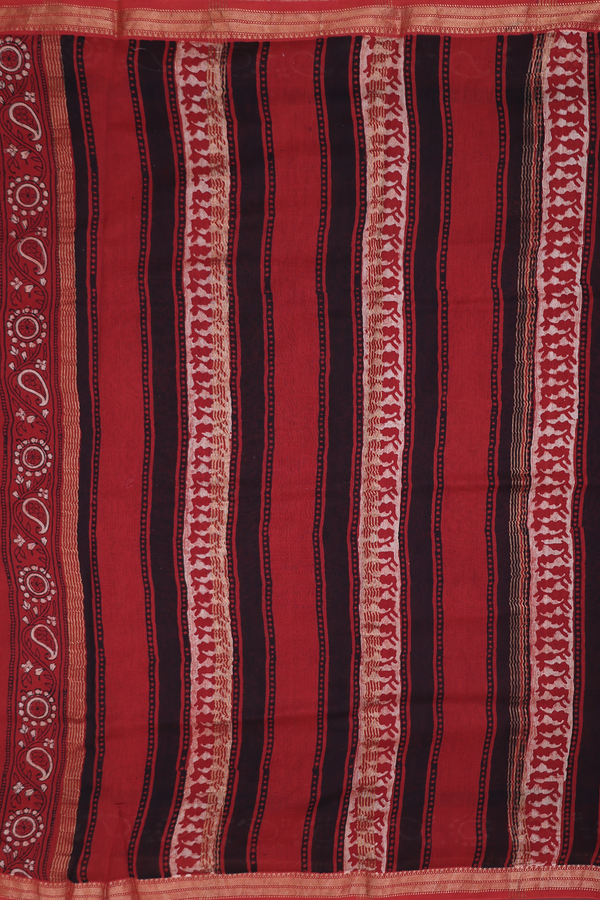 Chanderi Silk Cotton Saree In Black With Printed Design