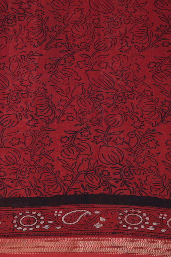 Chanderi Silk Cotton Saree In Black With Printed Design