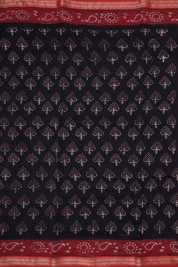 Chanderi Silk Cotton Saree In Black With Printed Design