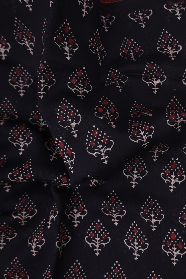 Chanderi Silk Cotton Saree In Black With Printed Design