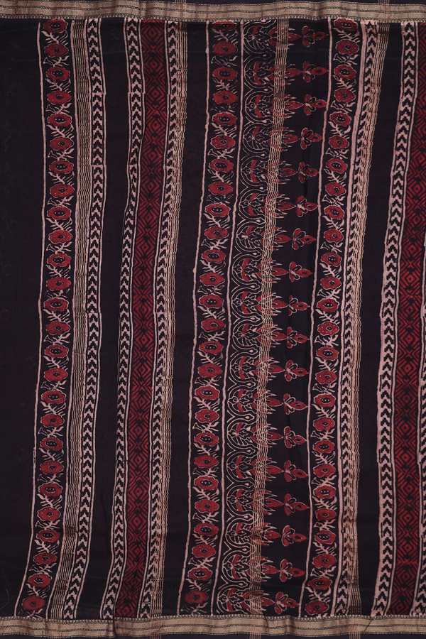 Chanderi Silk Cotton Saree In Rust Red With Ajrakh Printed