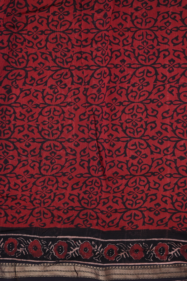 Chanderi Silk Cotton Saree In Rust Red With Ajrakh Printed