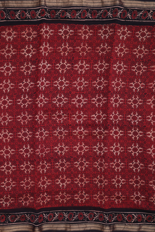 Chanderi Silk Cotton Saree In Rust Red With Ajrakh Printed
