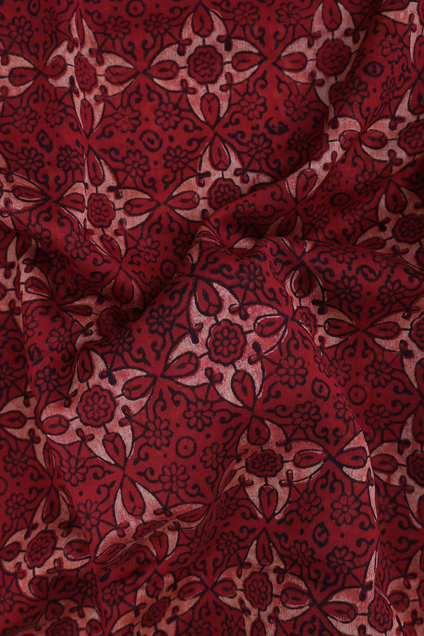 Chanderi Silk Cotton Saree In Rust Red With Ajrakh Printed