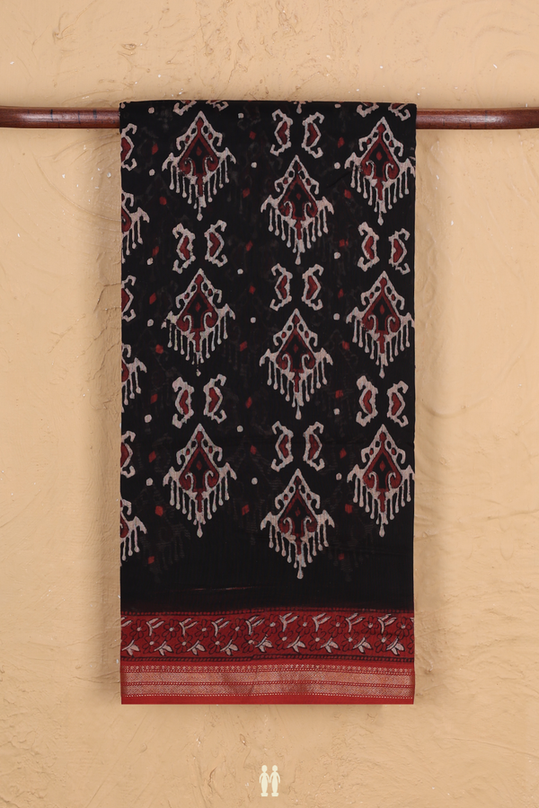 Chanderi Silk Cotton Saree In Black With Printed Design