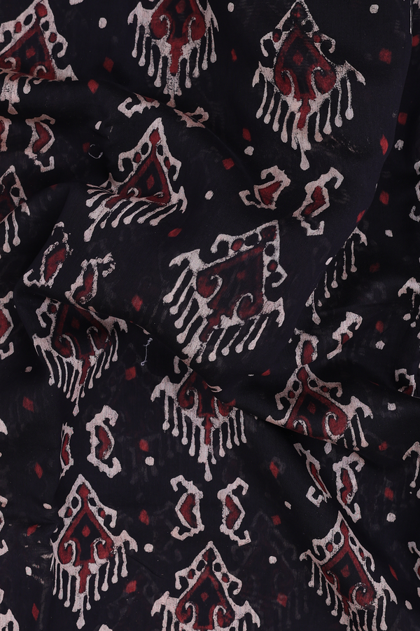 Chanderi Silk Cotton Saree In Black With Printed Design