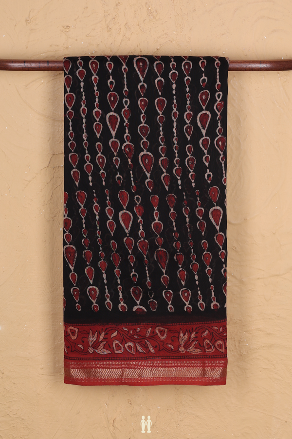 Chanderi Silk Cotton Saree In Black With Printed Design
