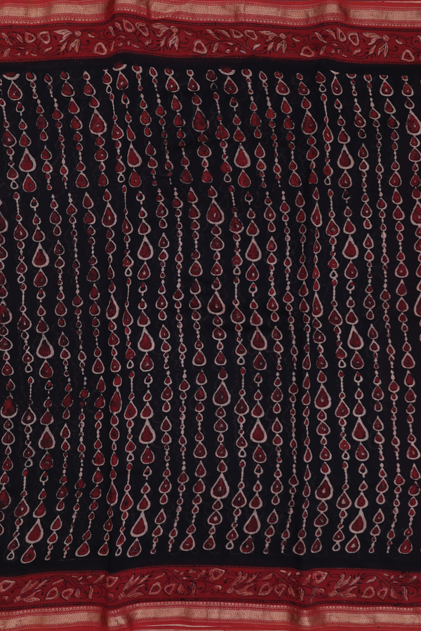 Chanderi Silk Cotton Saree In Black With Printed Design