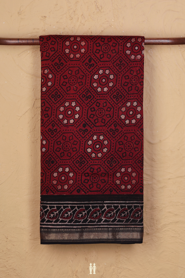 Chanderi Silk Cotton Saree In Rust Red With Printed Design