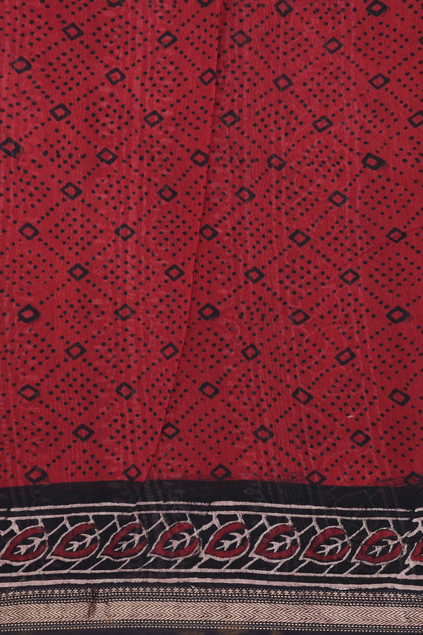 Chanderi Silk Cotton Saree In Rust Red With Printed Design
