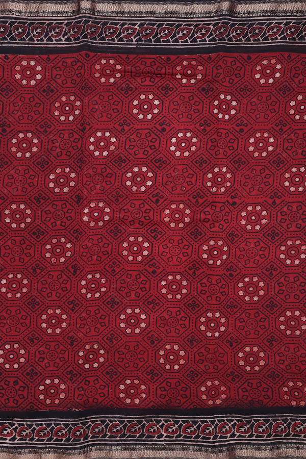 Chanderi Silk Cotton Saree In Rust Red With Printed Design