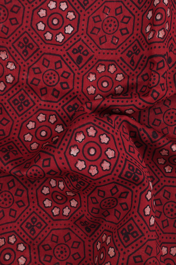 Chanderi Silk Cotton Saree In Rust Red With Printed Design