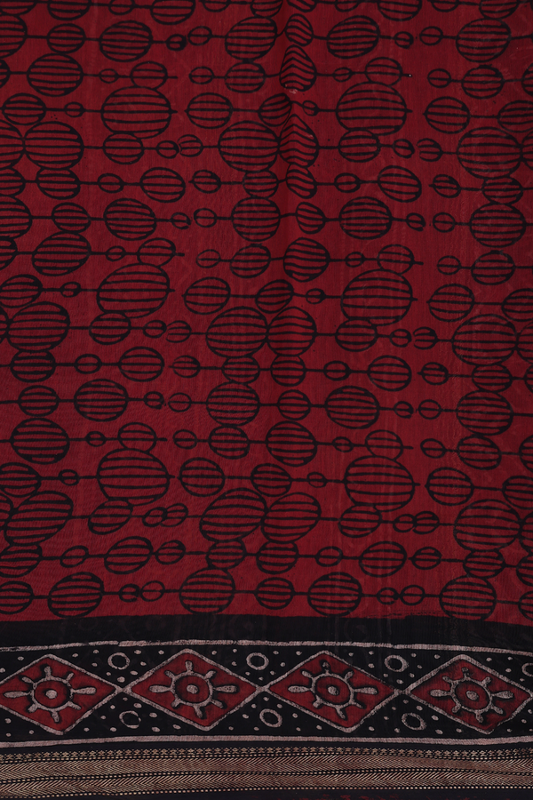 Chanderi Silk Cotton Saree In Rust Red With Floral Design