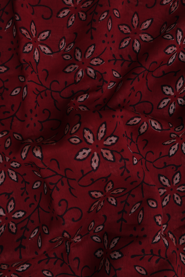 Chanderi Silk Cotton Saree In Rust Red With Floral Design
