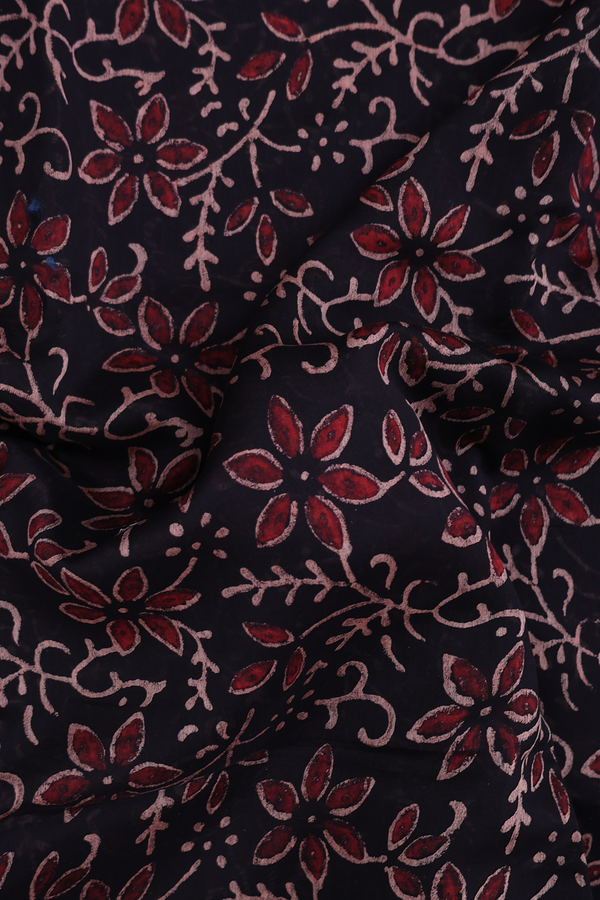Chanderi Silk Cotton Saree In Black With Floral Design