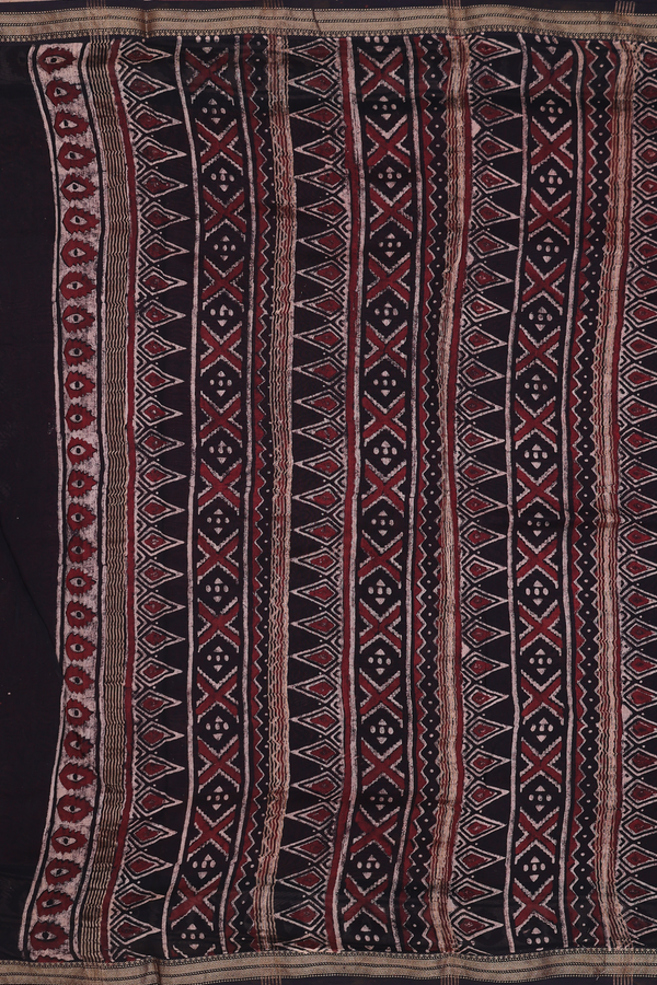 Chanderi Silk Cotton Saree In Rust Red With Floral Design