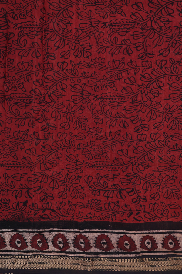 Chanderi Silk Cotton Saree In Rust Red With Floral Design