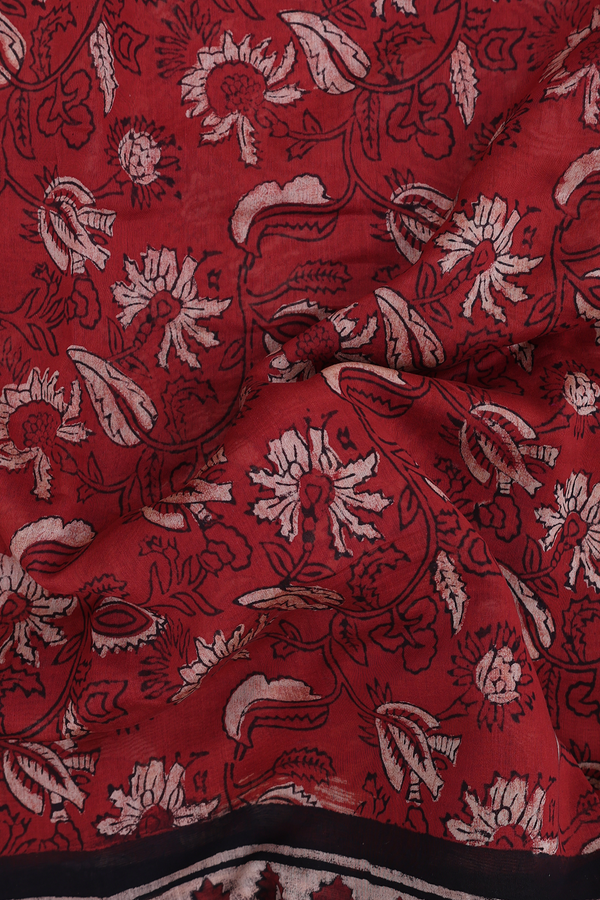 Chanderi Silk Cotton Saree In Rust Red With Floral Design
